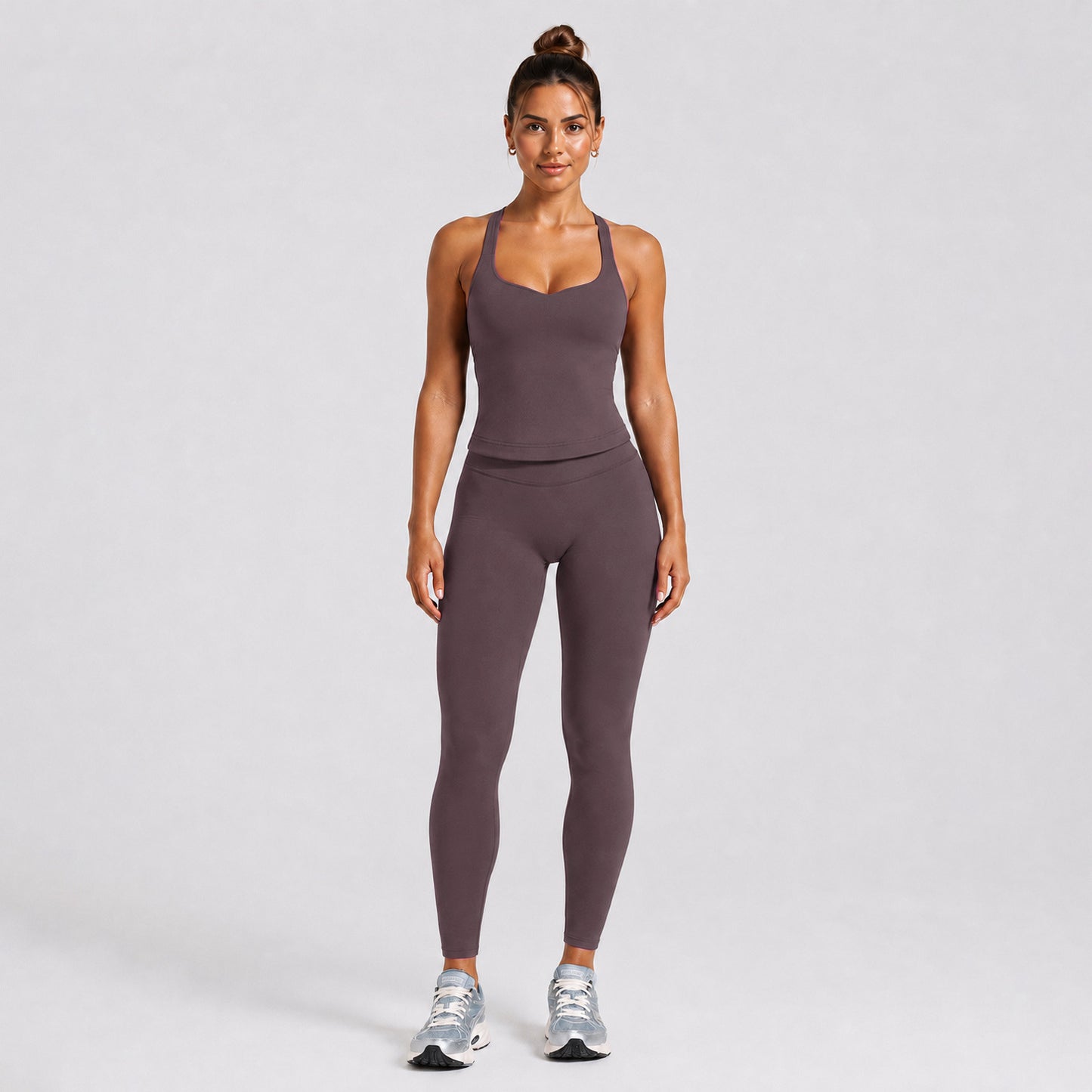 Solid Color Full Length Sport Running Jumpsuit For Women In Nylon Fabric, Sleeveless Design For Summer