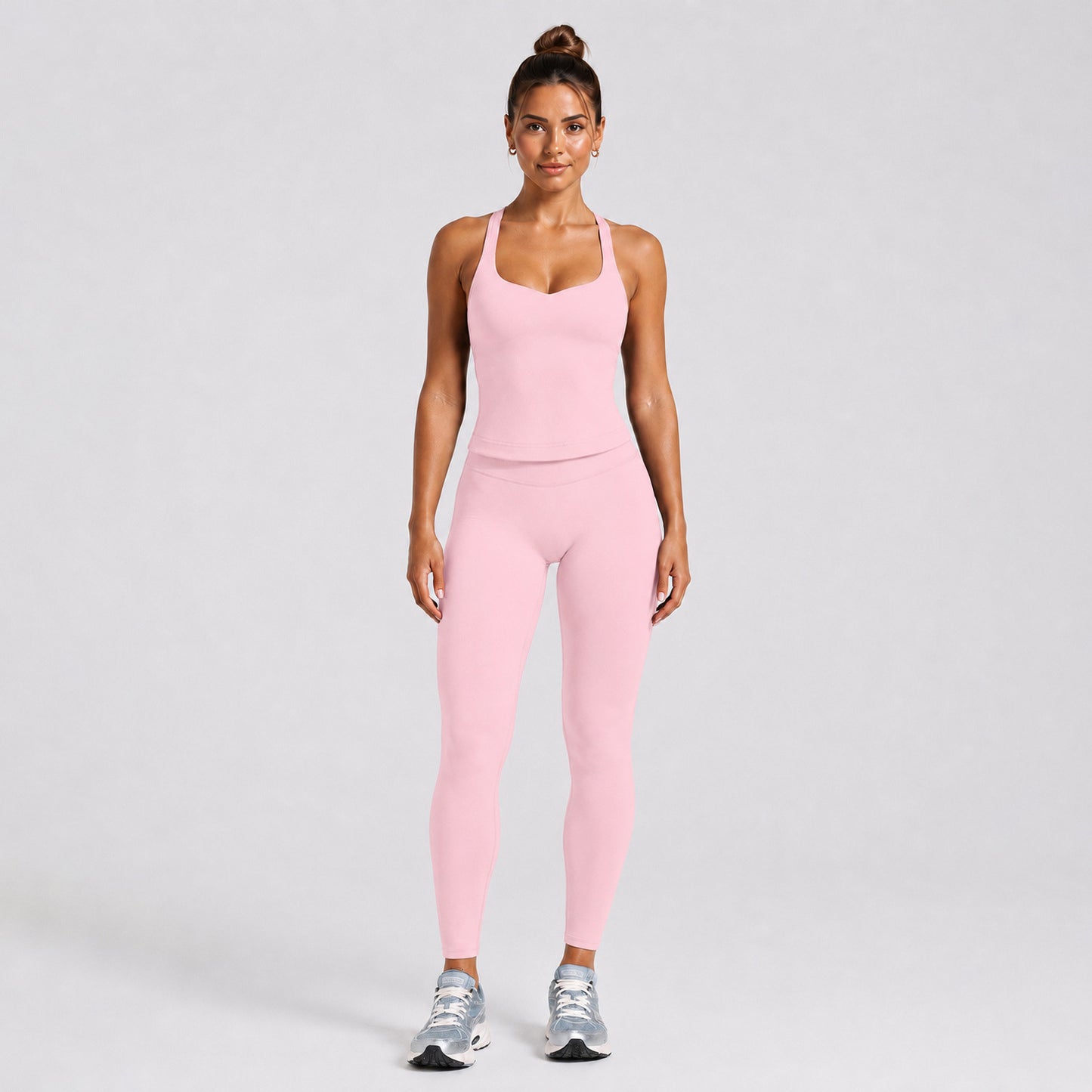 Solid Color Full Length Sport Running Jumpsuit For Women In Nylon Fabric, Sleeveless Design For Summer