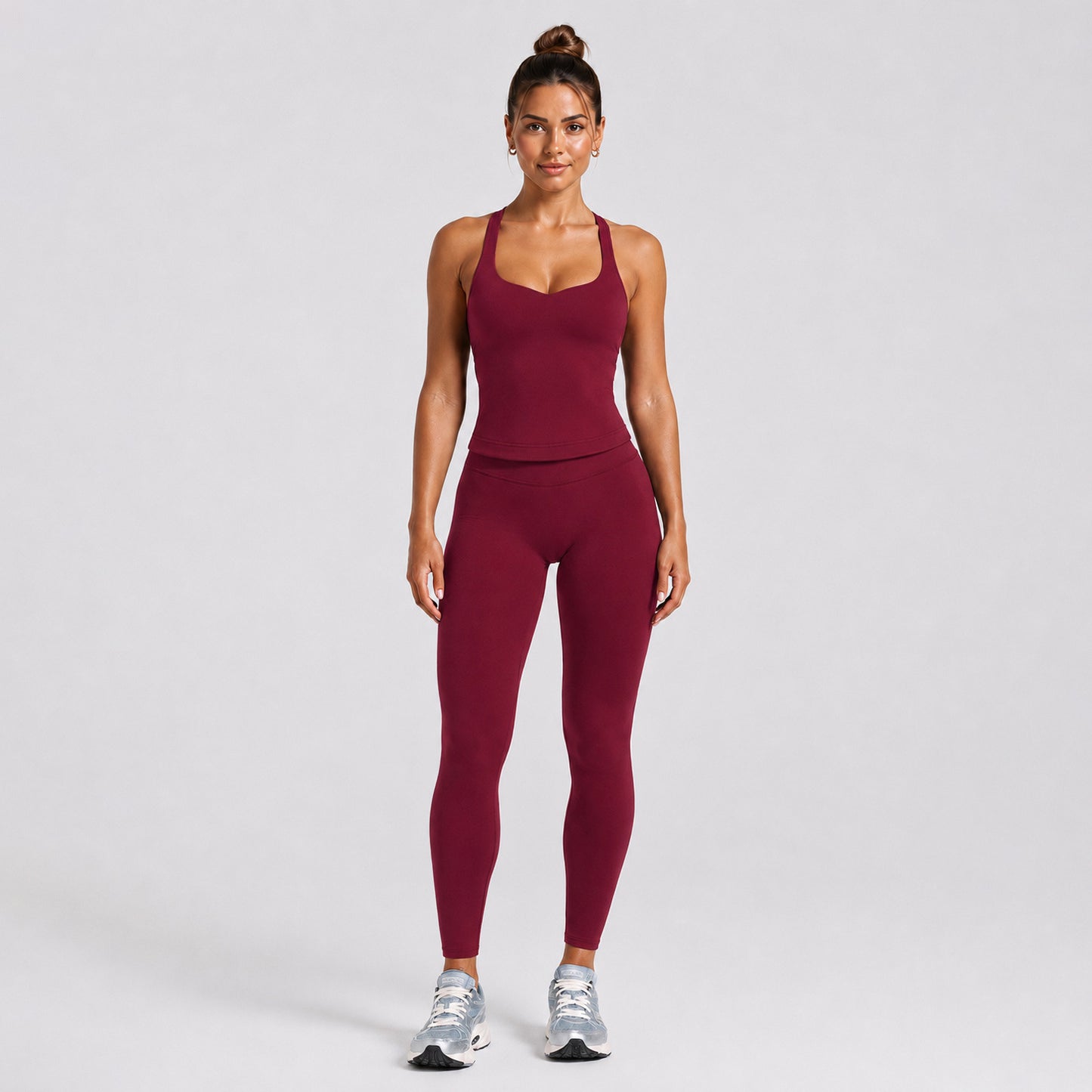 Solid Color Full Length Sport Running Jumpsuit For Women In Nylon Fabric, Sleeveless Design For Summer