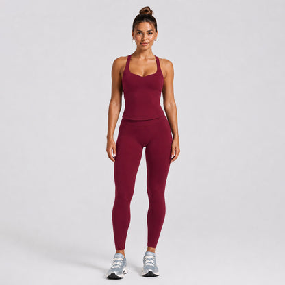 Solid Color Full Length Sport Running Jumpsuit For Women In Nylon Fabric, Sleeveless Design For Summer