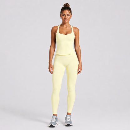 Solid Color Full Length Sport Running Jumpsuit For Women In Nylon Fabric, Sleeveless Design For Summer
