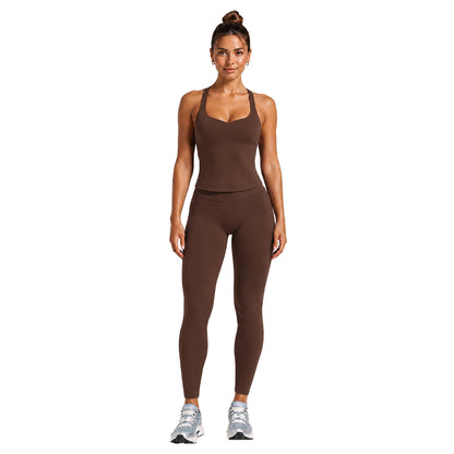 Solid Color Full Length Sport Running Jumpsuit For Women In Nylon Fabric, Sleeveless Design For Summer