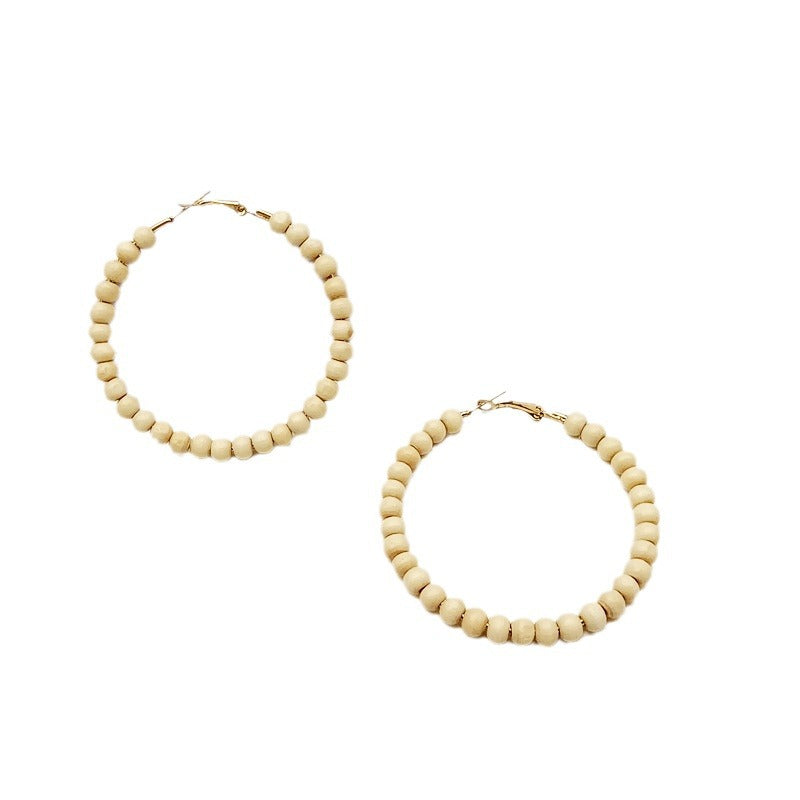 Ethnic Bohemian Hoop Earrings With Wooden Beads Featuring Beading Craft In Colour, Unisex Design