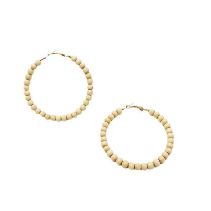 Ethnic Bohemian Hoop Earrings With Wooden Beads Featuring Beading Craft In Colour, Unisex Design
