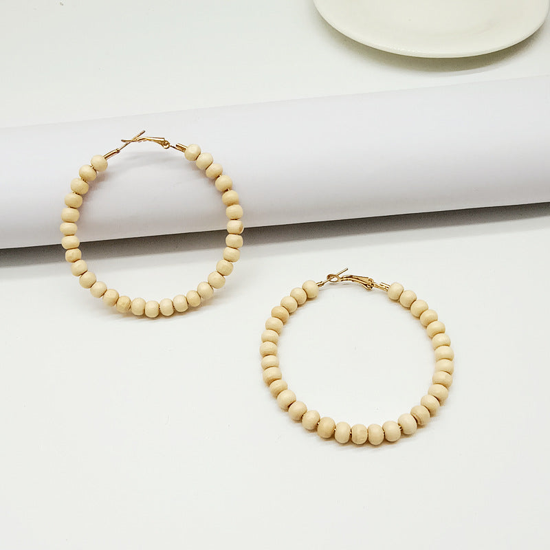 Ethnic Bohemian Hoop Earrings With Wooden Beads Featuring Beading Craft In Colour, Unisex Design