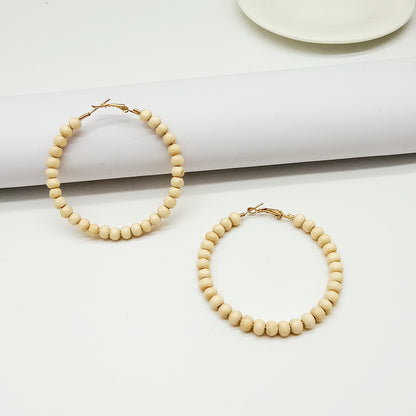 Ethnic Bohemian Hoop Earrings With Wooden Beads Featuring Beading Craft In Colour, Unisex Design
