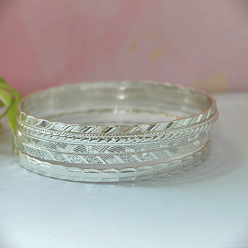 Retro Geometric Silver Plated Iron Bangle In Silver Featuring Unique Design