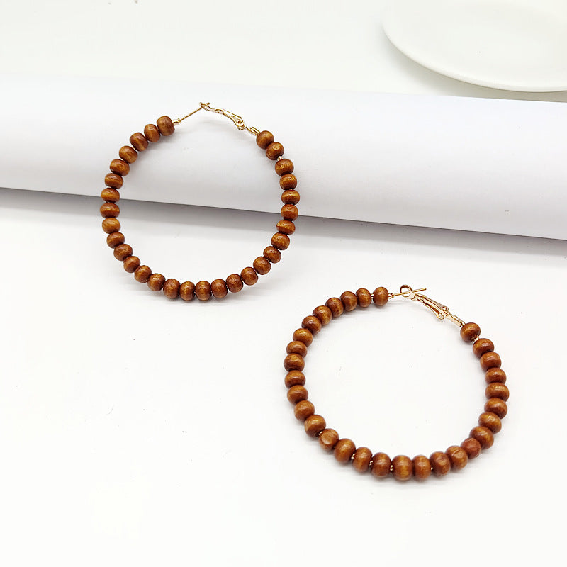 Ethnic Bohemian Hoop Earrings With Wooden Beads Featuring Beading Craft In Colour, Unisex Design