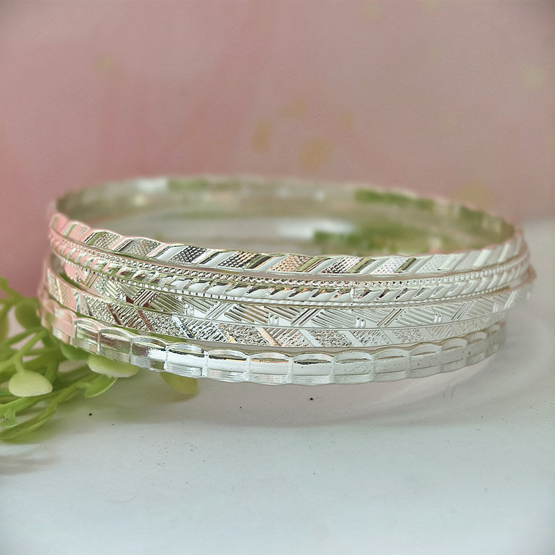 Retro Geometric Silver Plated Iron Bangle In Silver Featuring Unique Design