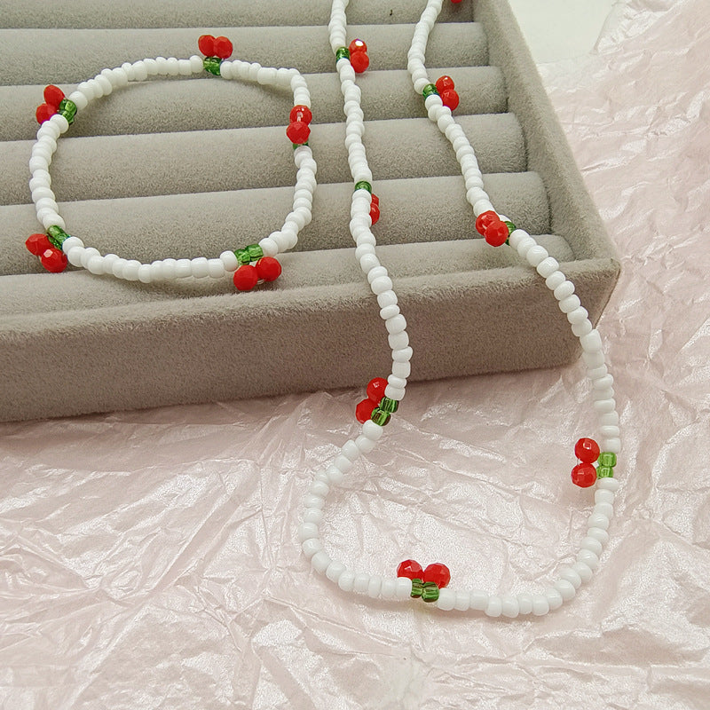 Cherry Beading Necklace With Alloy Pendant In Sweet Style, Unisex Design