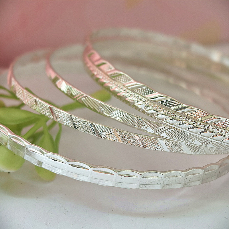 Retro Geometric Silver Plated Iron Bangle In Silver Featuring Unique Design