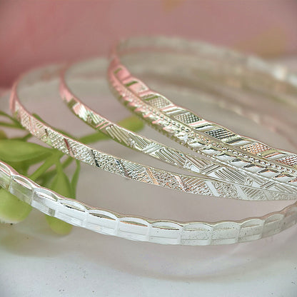 Retro Geometric Silver Plated Iron Bangle In Silver Featuring Unique Design