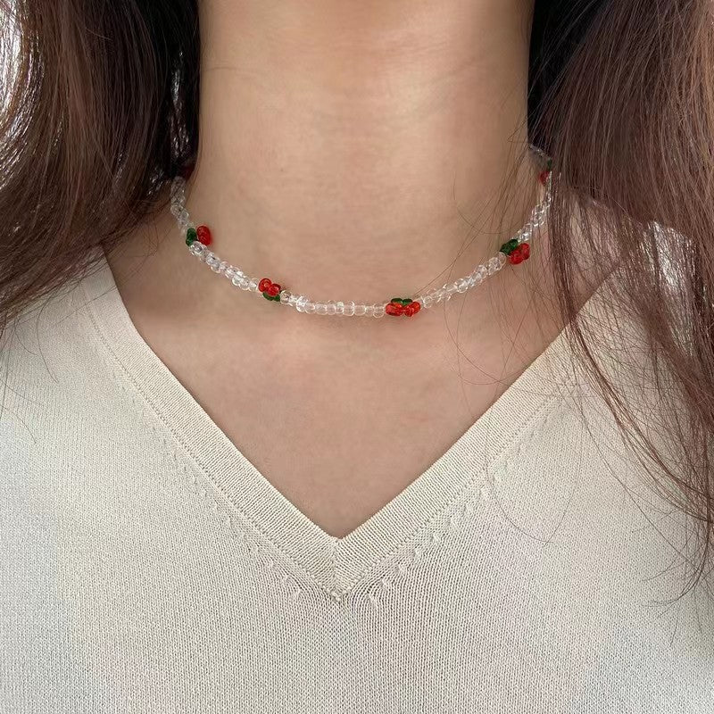 Cherry Beading Necklace With Alloy Pendant In Sweet Style, Unisex Design