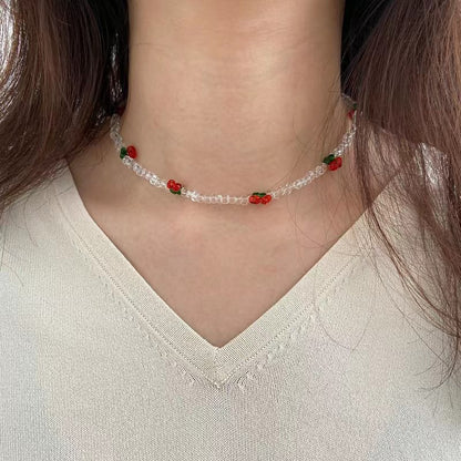 Cherry Beading Necklace With Alloy Pendant In Sweet Style, Unisex Design