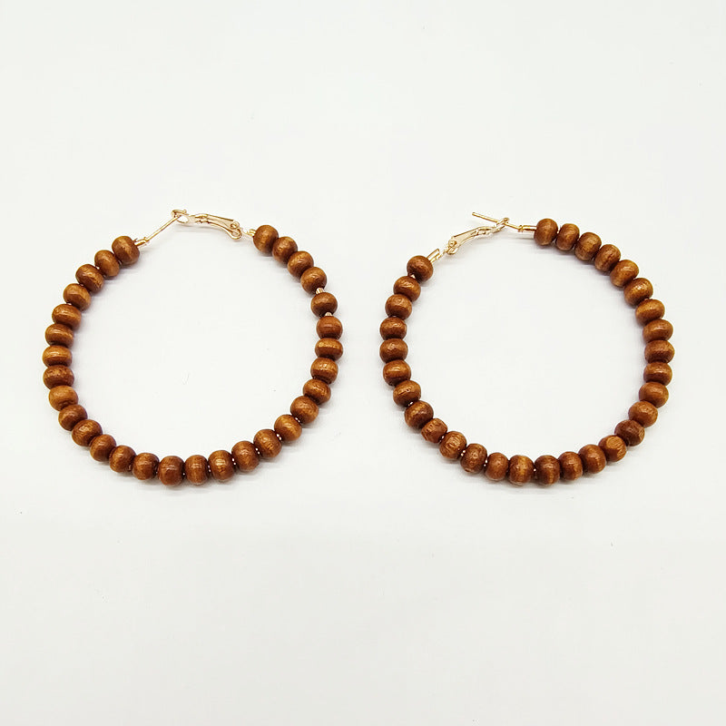 Ethnic Bohemian Hoop Earrings With Wooden Beads Featuring Beading Craft In Colour, Unisex Design