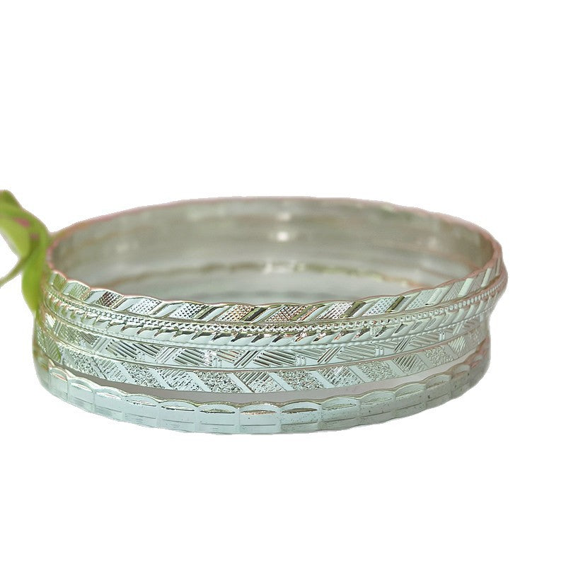 Retro Geometric Silver Plated Iron Bangle In Silver Featuring Unique Design
