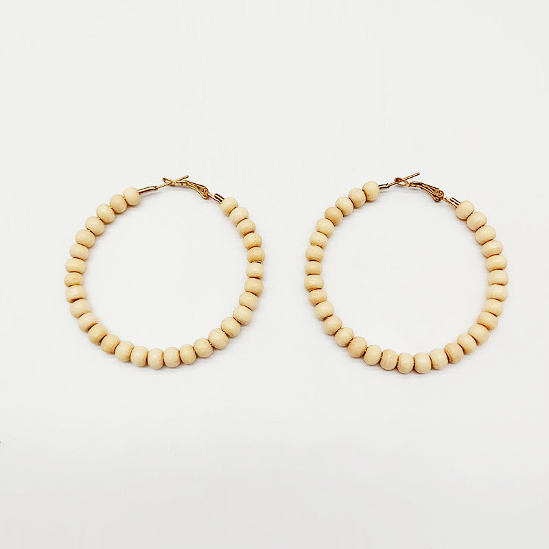 Ethnic Bohemian Hoop Earrings With Wooden Beads Featuring Beading Craft In Colour, Unisex Design