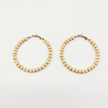 Ethnic Bohemian Hoop Earrings With Wooden Beads Featuring Beading Craft In Colour, Unisex Design