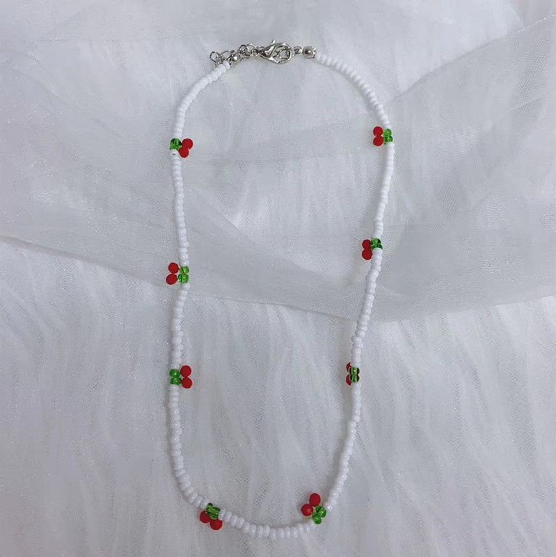 Cherry Beading Necklace With Alloy Pendant In Sweet Style, Unisex Design