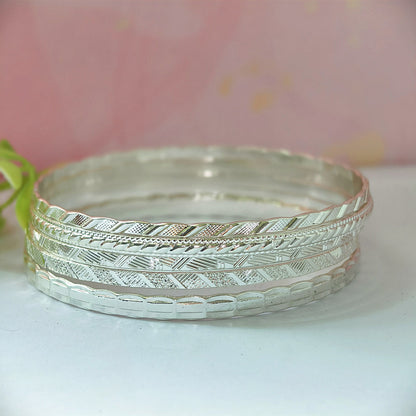 Retro Geometric Silver Plated Iron Bangle In Silver Featuring Unique Design