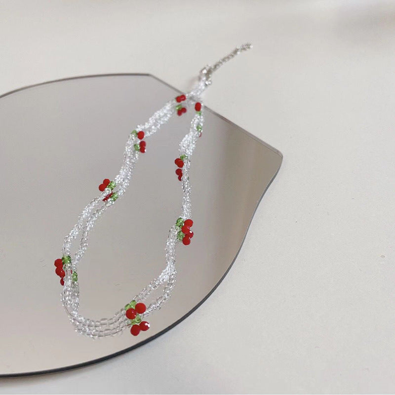 Cherry Beading Necklace With Alloy Pendant In Sweet Style, Unisex Design