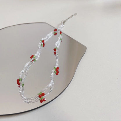 Cherry Beading Necklace With Alloy Pendant In Sweet Style, Unisex Design