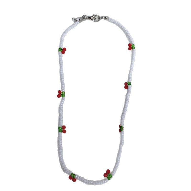 Cherry Beading Necklace With Alloy Pendant In Sweet Style, Unisex Design