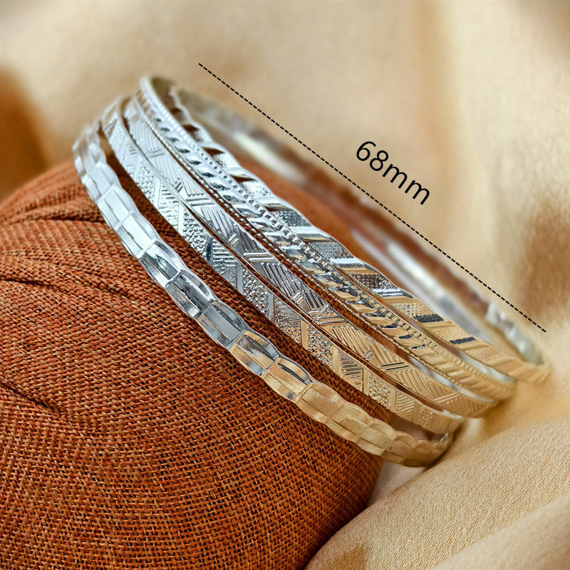 Retro Geometric Silver Plated Iron Bangle In Silver Featuring Unique Design