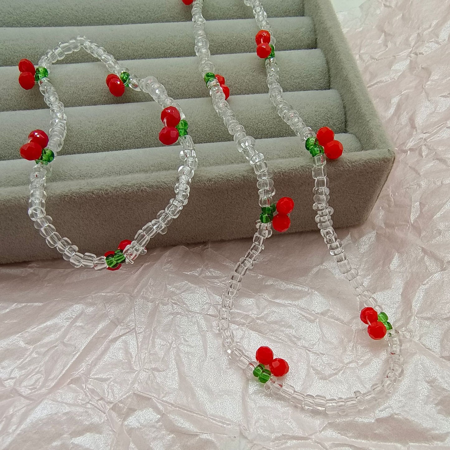 Cherry Beading Necklace With Alloy Pendant In Sweet Style, Unisex Design