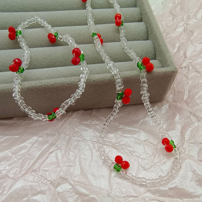 Cherry Beading Necklace With Alloy Pendant In Sweet Style, Unisex Design