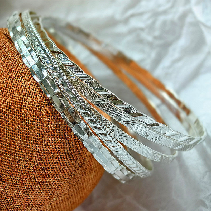 Retro Geometric Silver Plated Iron Bangle In Silver Featuring Unique Design