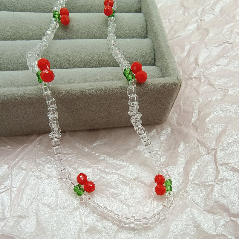 Cherry Beading Necklace With Alloy Pendant In Sweet Style, Unisex Design