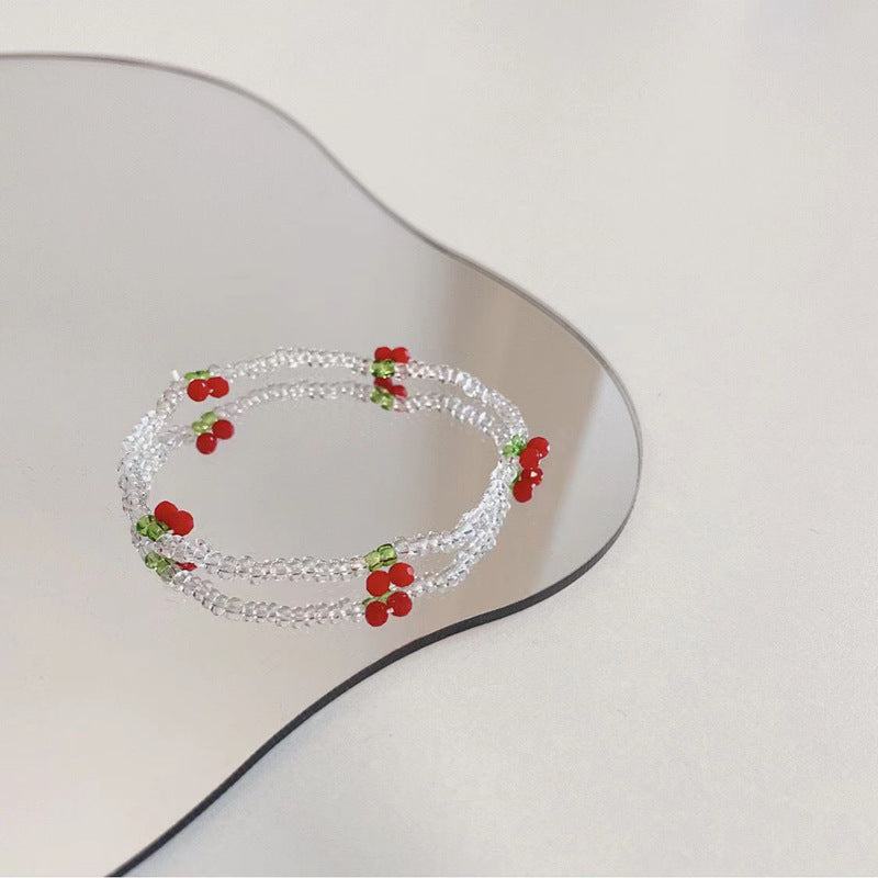 Cherry Beading Necklace With Alloy Pendant In Sweet Style, Unisex Design