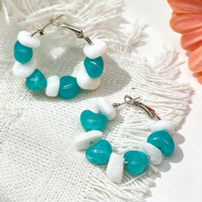 Heart Shape Beaded Acrylic Earrings In Blue With 304 Stainless Steel Ear Pins For Women, Simple Style