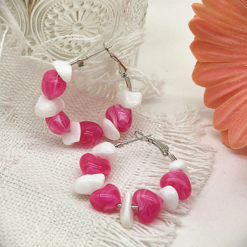 Heart Shape Beaded Acrylic Earrings In Blue With 304 Stainless Steel Ear Pins For Women, Simple Style