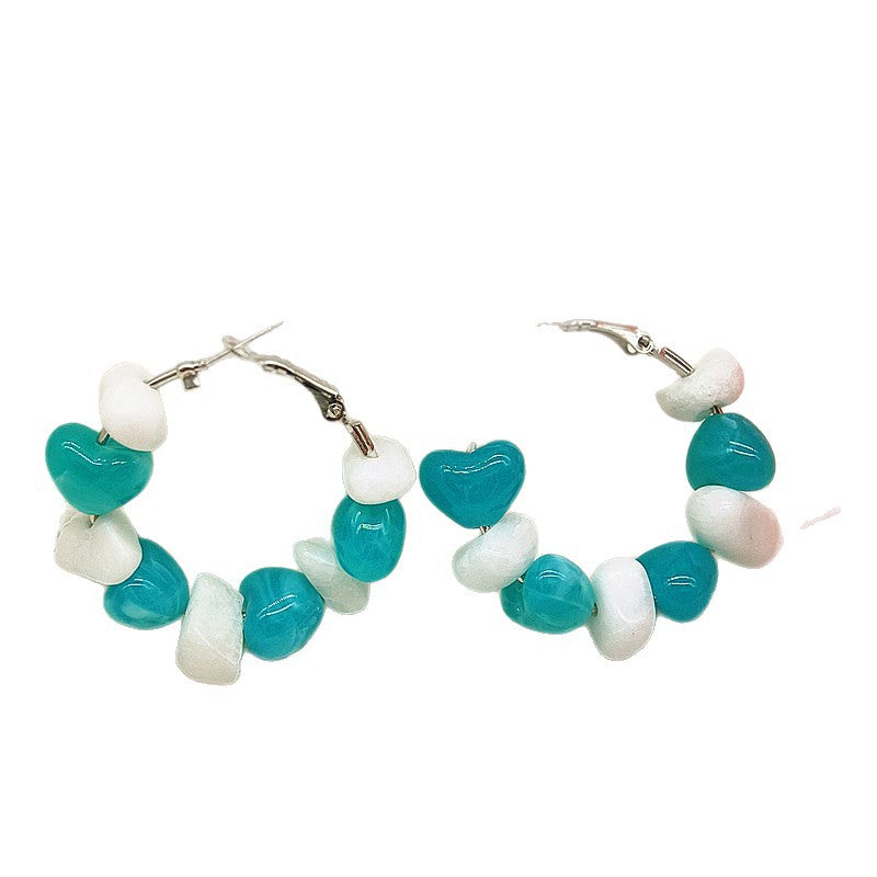 Heart Shape Beaded Acrylic Earrings In Blue With 304 Stainless Steel Ear Pins For Women, Simple Style