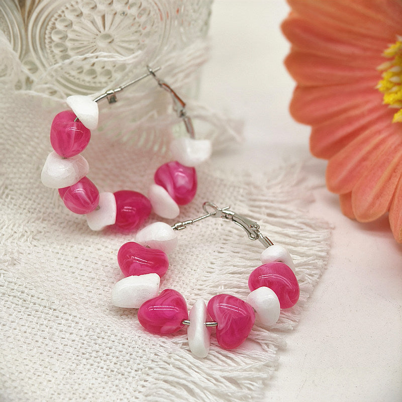 Heart Shape Beaded Acrylic Earrings In Blue With 304 Stainless Steel Ear Pins For Women, Simple Style