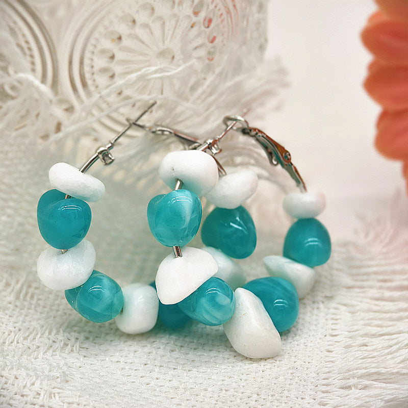 Heart Shape Beaded Acrylic Earrings In Blue With 304 Stainless Steel Ear Pins For Women, Simple Style