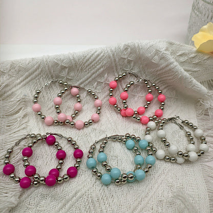 Exaggerated Natural Pink Hoop Earrings With Beading Craft In Plastic Material