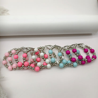 Exaggerated Natural Pink Hoop Earrings With Beading Craft In Plastic Material