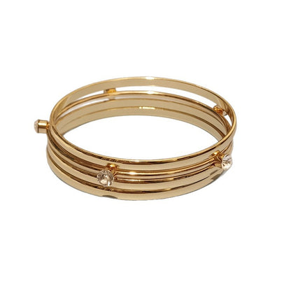 Simple Style Gold Iron Wristband With Rhinestone Inlay, 4 Pieces Set Bangle