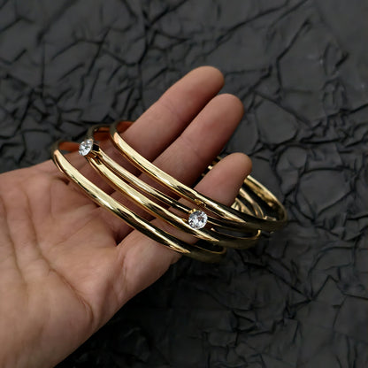 Simple Style Gold Iron Wristband With Rhinestone Inlay, 4 Pieces Set Bangle