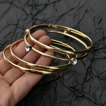 Simple Style Gold Iron Wristband With Rhinestone Inlay, 4 Pieces Set Bangle
