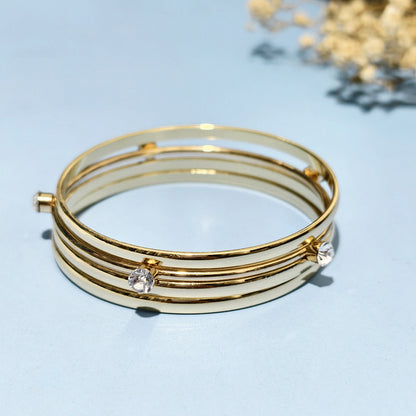 Simple Style Gold Iron Wristband With Rhinestone Inlay, 4 Pieces Set Bangle
