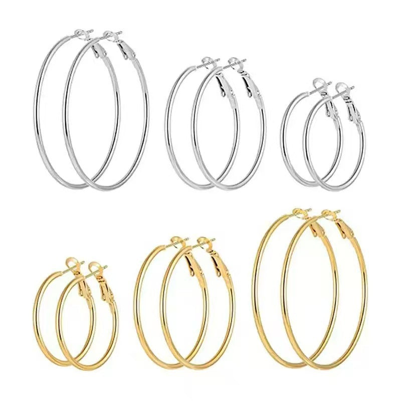 Round Gold Hoop Earrings For Unisex Featuring Exaggerated Style And 304 Stainless Steel Posts With Iron Material