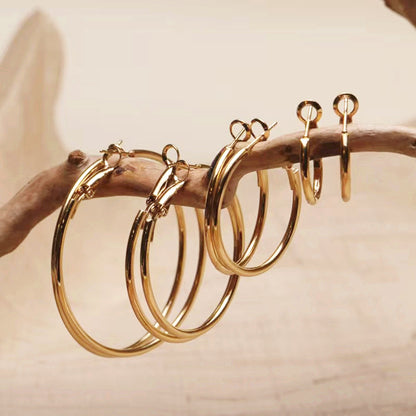 Round Gold Hoop Earrings For Unisex Featuring Exaggerated Style And 304 Stainless Steel Posts With Iron Material