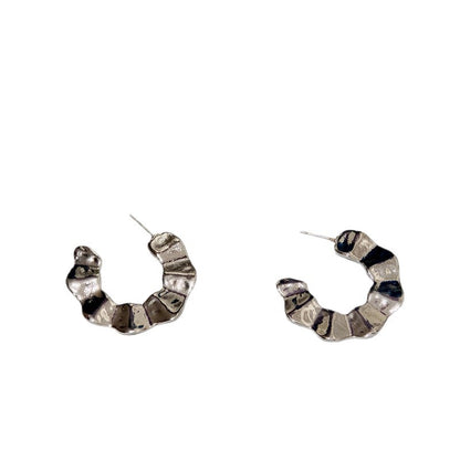 C Shape Stud Earrings For Women In Alloy With Electroplated White K Plated Finish And Iron Ear Pins