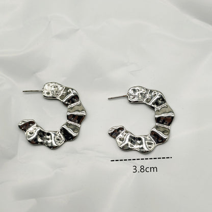 C Shape Stud Earrings For Women In Alloy With Electroplated White K Plated Finish And Iron Ear Pins