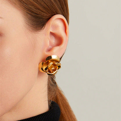 Exaggerated Gold Flowers Stud Earrings For Women Featuring Electroplated Metal