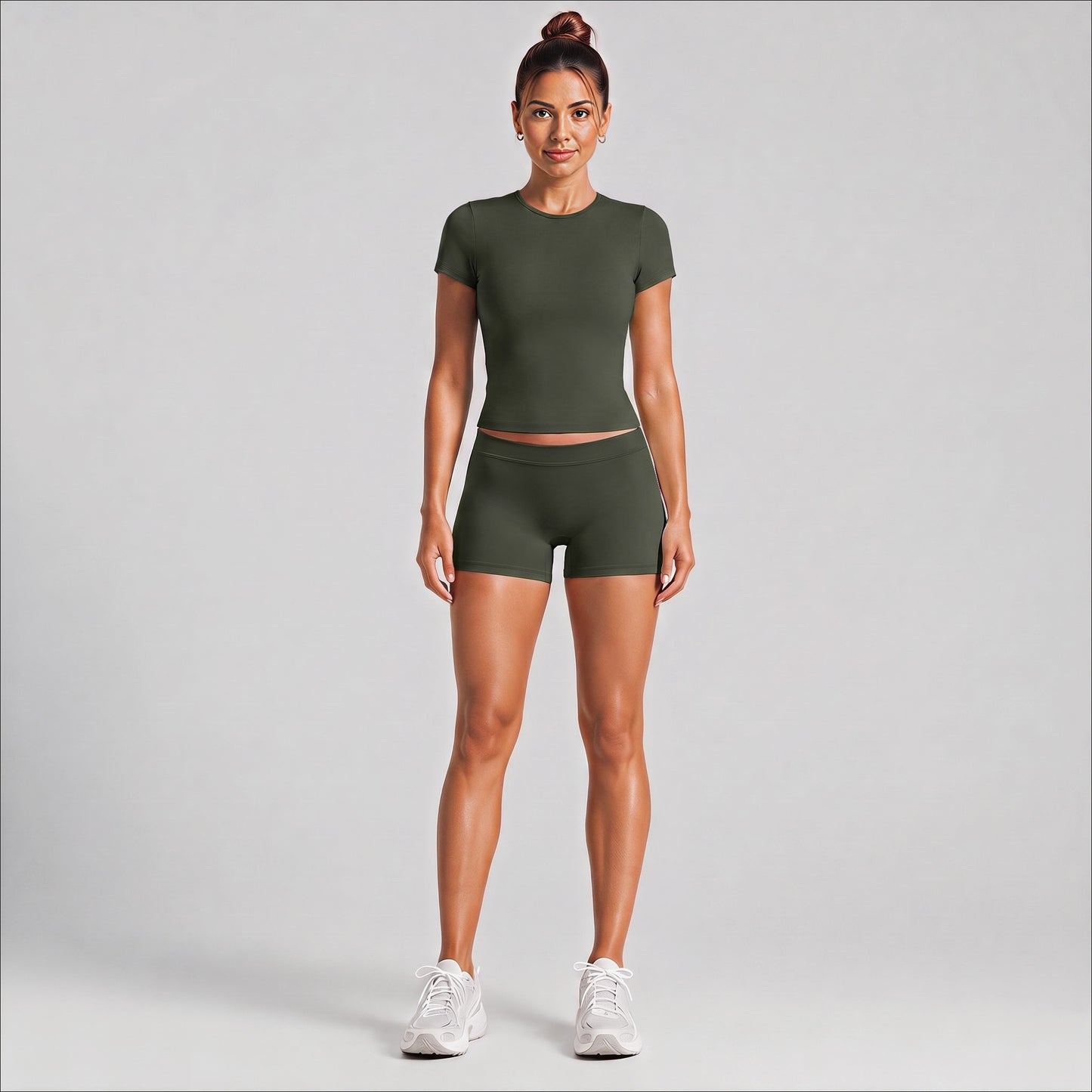 Sport Running Shorts For Women In Stretchy Nylon Fabric With Short Sleeve, Perfect For Summer